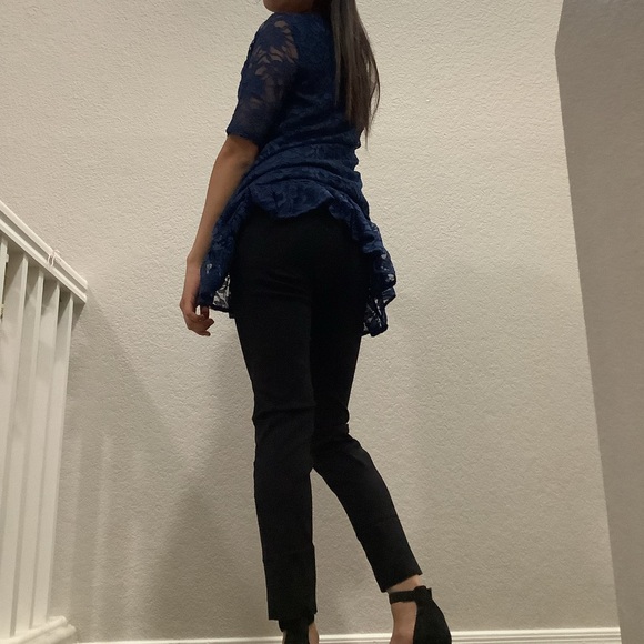 Style & Co. Blue Quarter Sleeve Lace Ruffle Hem Top Women's Medium Petite - Picture 9 of 9